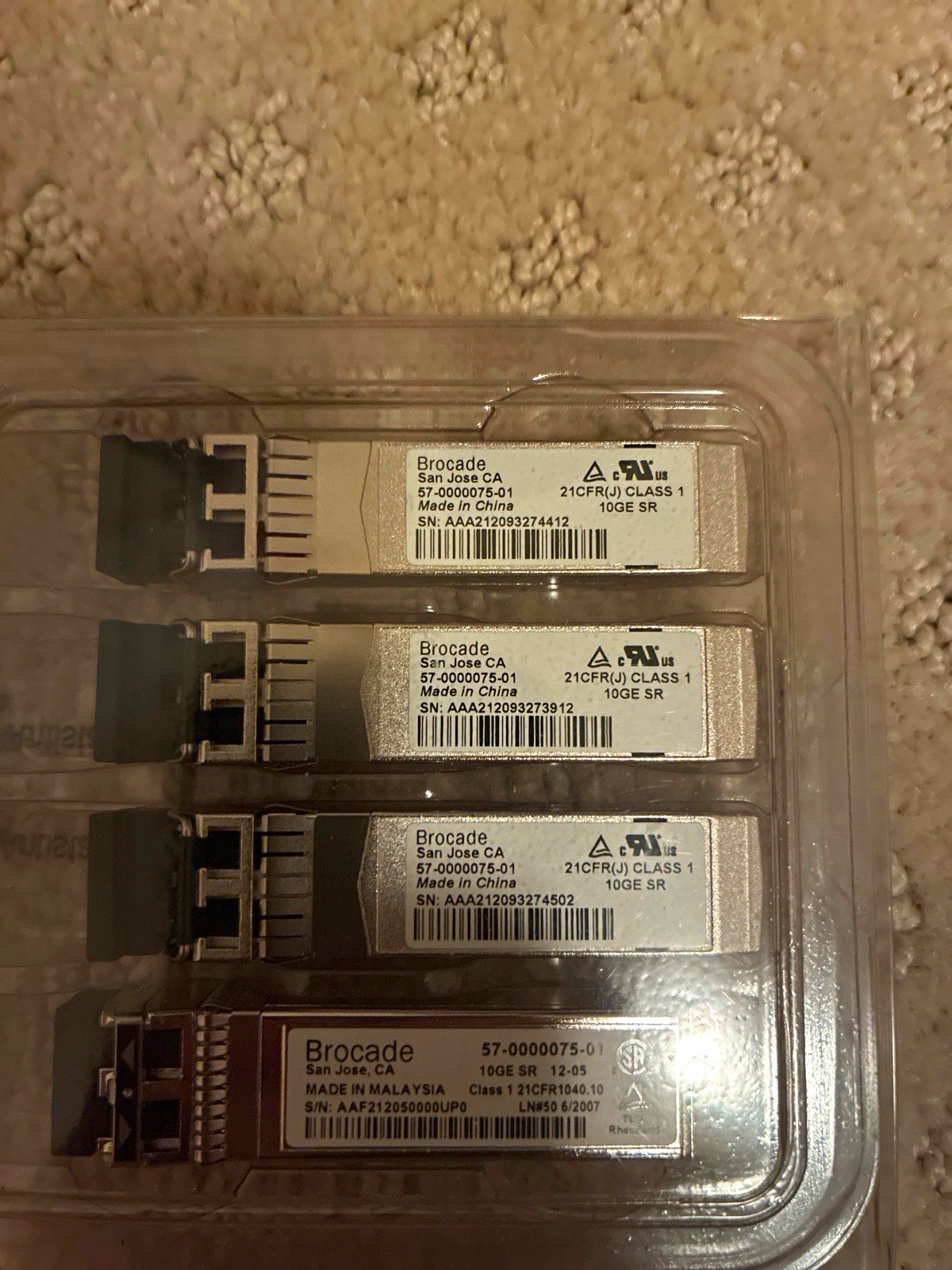 Brocade 57-0000075-01 10Gbps 10GE SR SFP+ Transceiver Modules Lot of 4