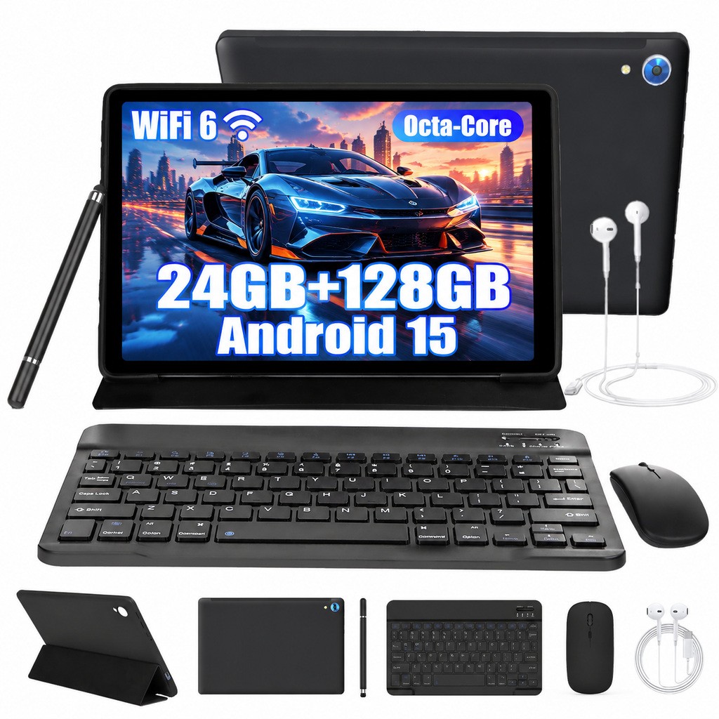 10.1 Inch Android 15 Tablet, 24+128GB Octa-core, HD IPS Screen 5000mAh for Home