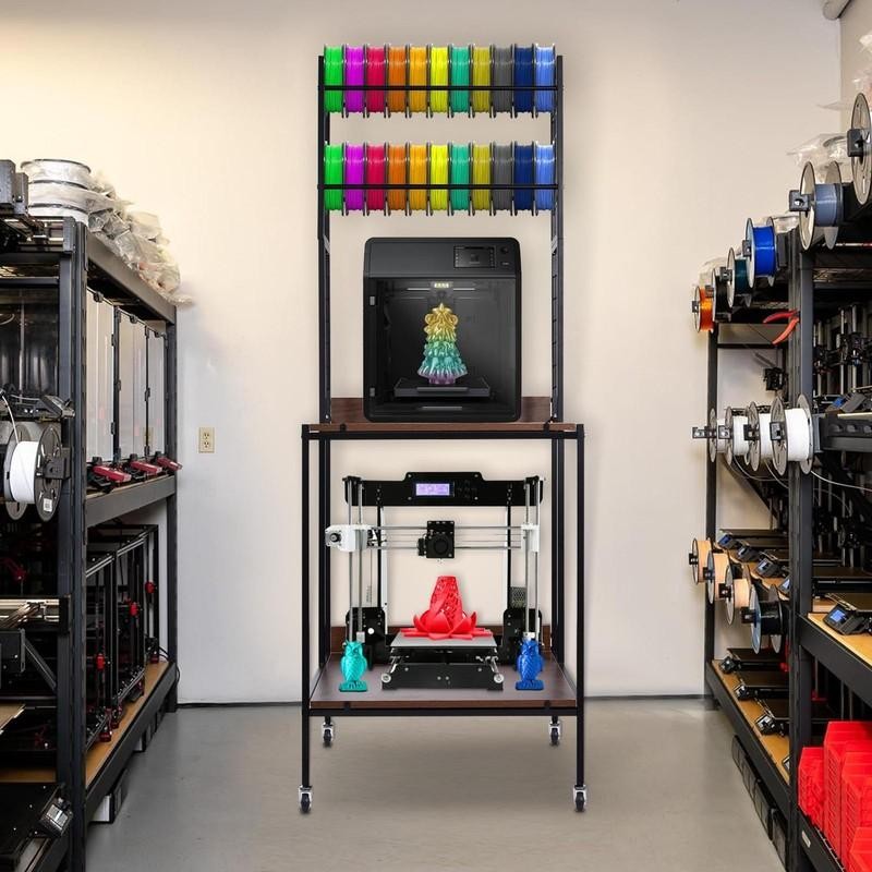 Heavy Duty Mobile 3D Printer Stand W/ Double Layer Filament Storage Rack+Wheels