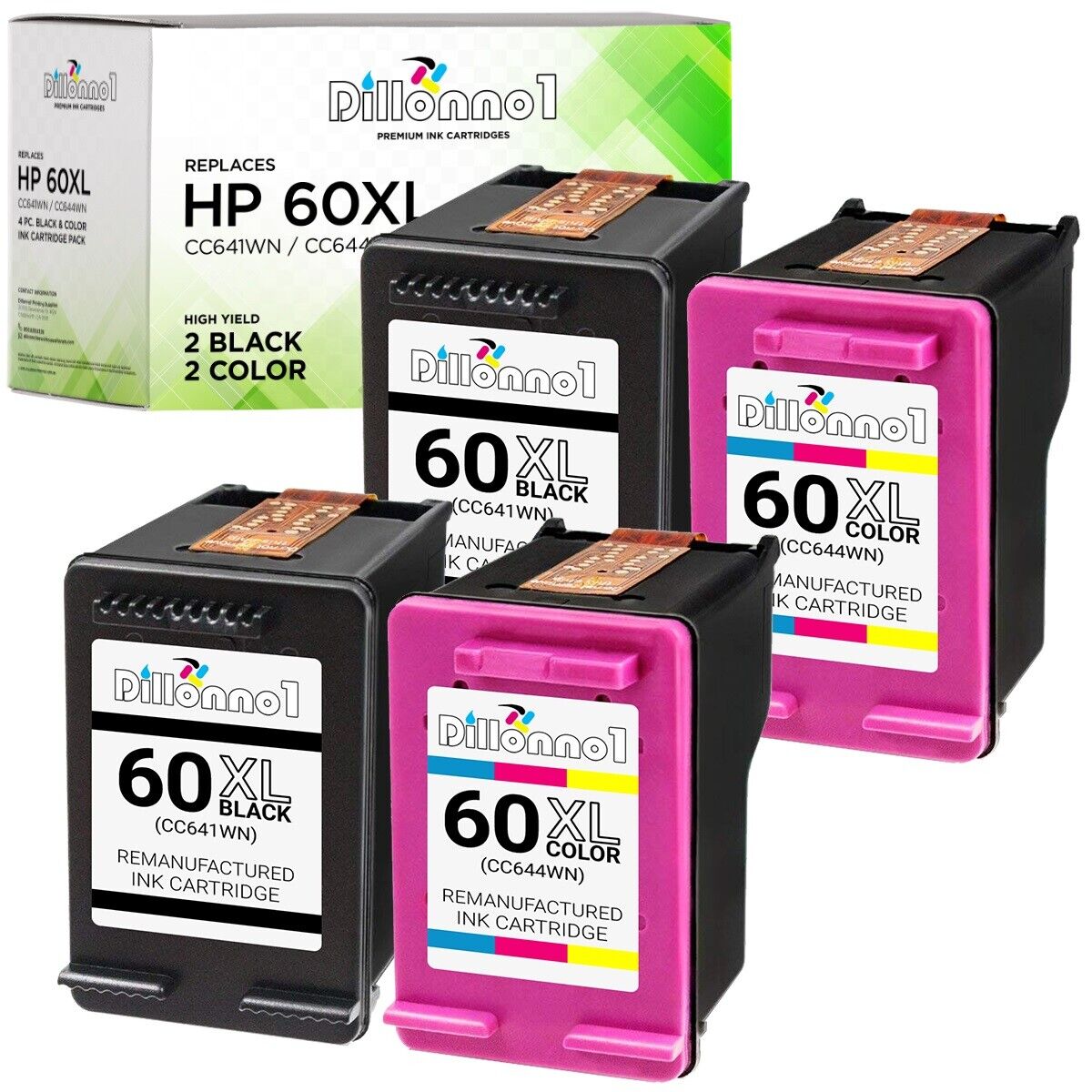 4PK For HP 60XL Ink Black & Color CC641WN CC644WN D2680 F4280 F4480 F2430 F4580 