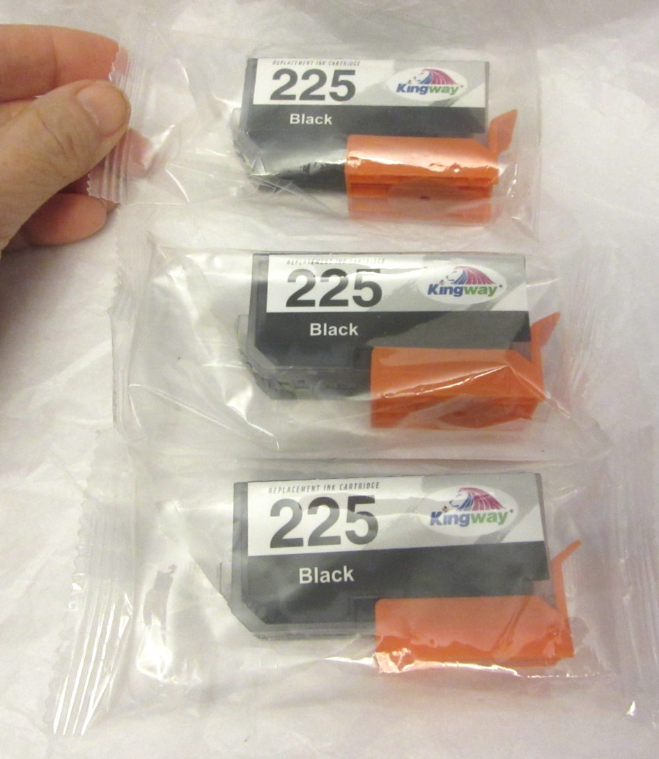 3 KINGWAY Replacement Ink Cartridge - 225 B Black UNUSED in package