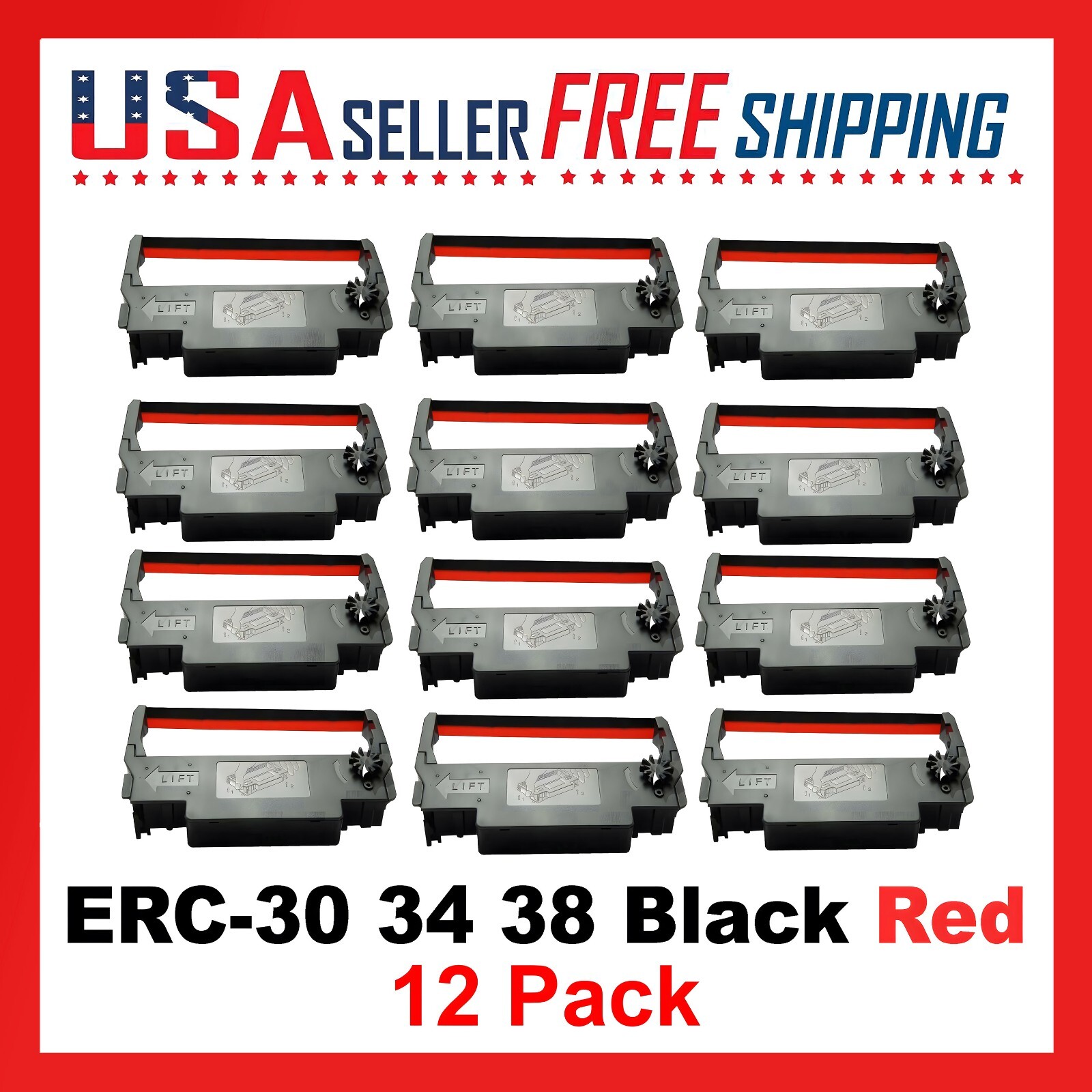 ERC-30 x 12 Pack Ribbon Black Red Ink Epson SNBC Kitchen Printer ERC30/34/38