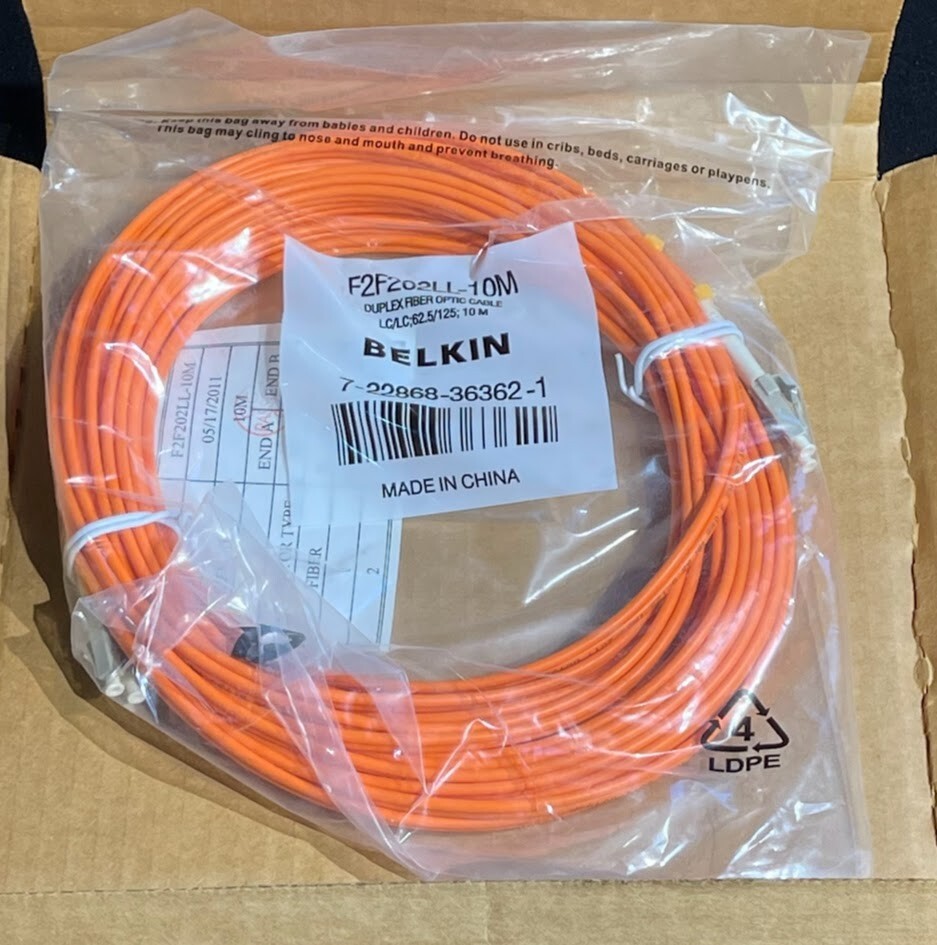 Belkin F2F202LL-10M Duplex Fiber Optic Cable - LC/LC; 62.5/125; 10 X-LC/LC-10M