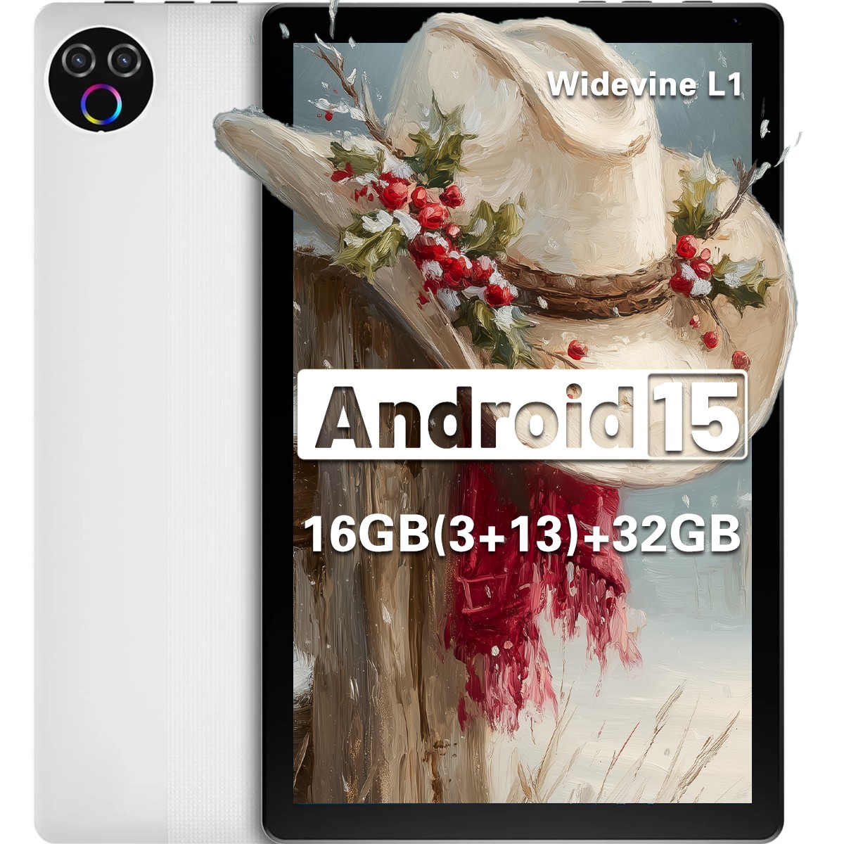 Android 15 5-Core 10inch Tablet,16GB RAM+32GB ROM +1TB Expand,800x1332,White