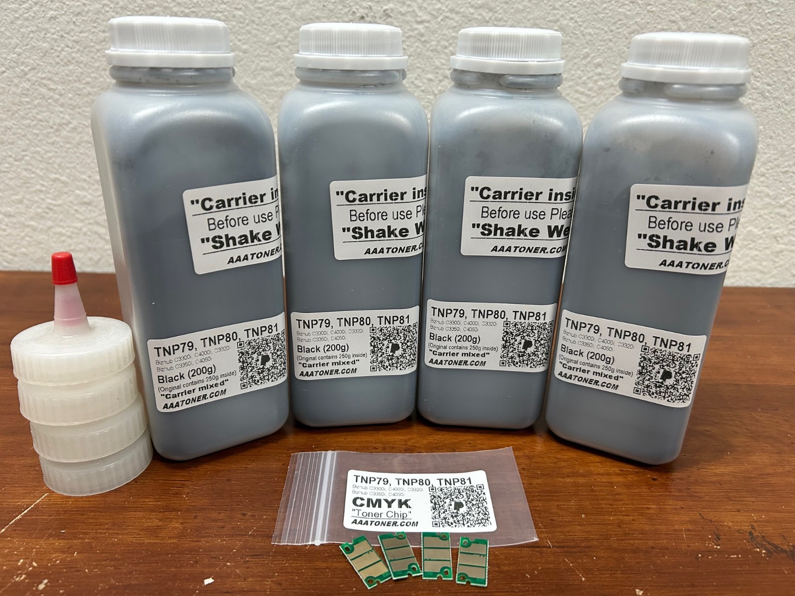 4 BLACK Toner Refill for Konica Minolta Bizhub (TNP79, TNP80, TNP81) + 4 Chips