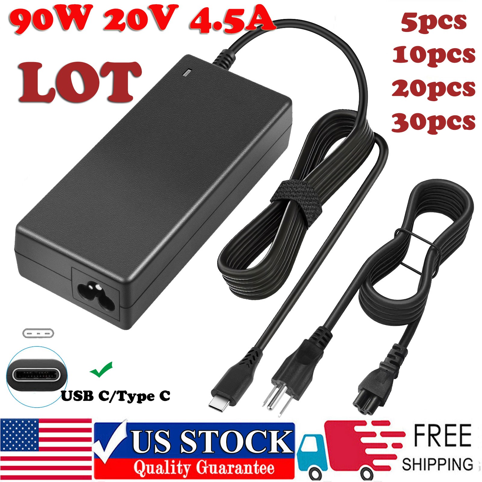 LOT 5/10/20/30PCS 90W USB-C Laptop Charger For Acer Lenovo Dell Asus Chromebook