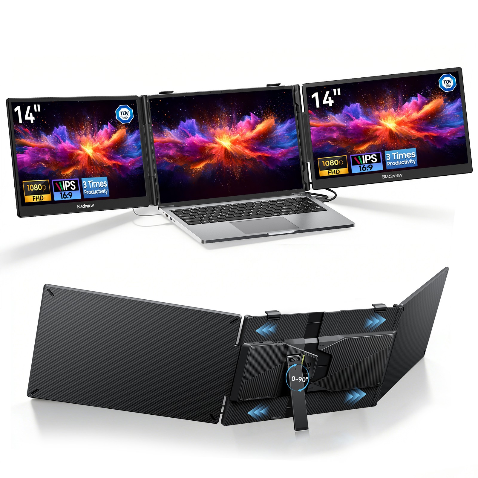 Blackview Laptop Screen Extender 14in FHD IPS Triple Portable Monitor For Laptop