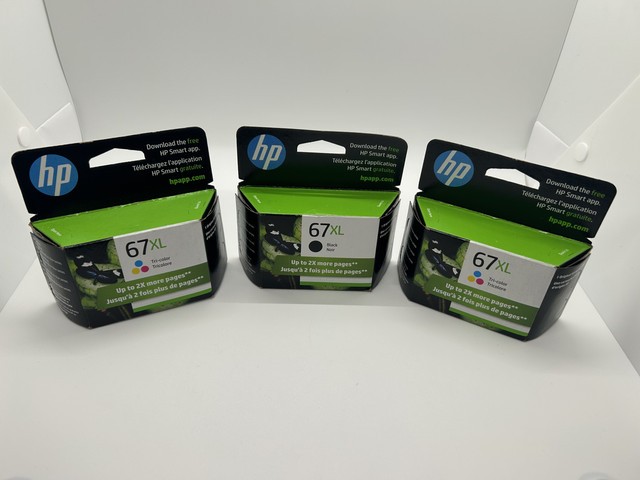 HP 67XL Ink Cartridges 3 Pack Black Tri-Color NEW SEALED