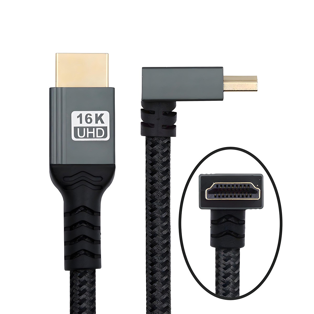 16K 1.64FT HDMI 2.2 Ultra High Speed 96Gbps Gold Plating Braided 90 Degree Cable