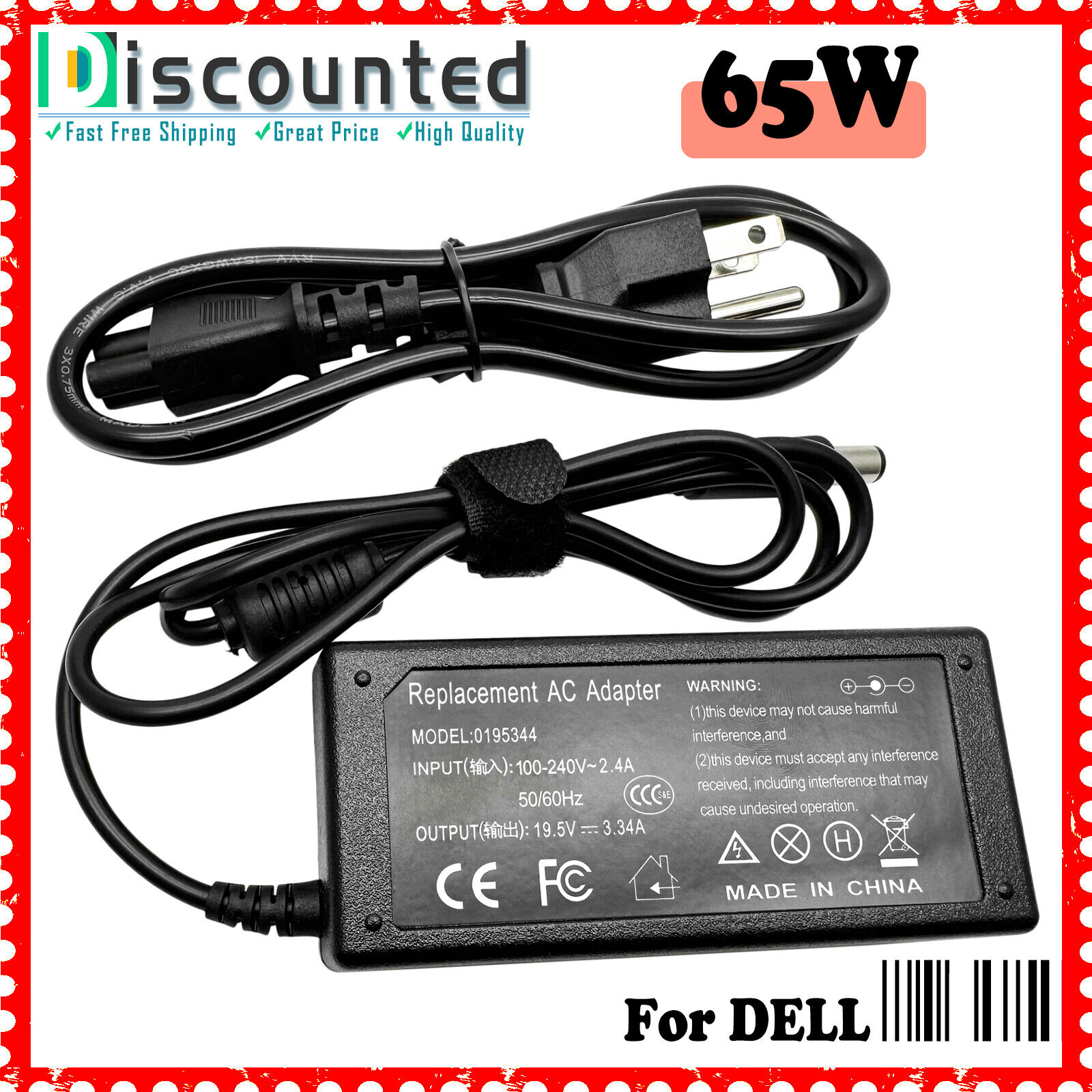 AC Adapter For Dell S2718NX S2317HJ S2418HN UZ2215H UZ2315H UZ2715H Monitor LED