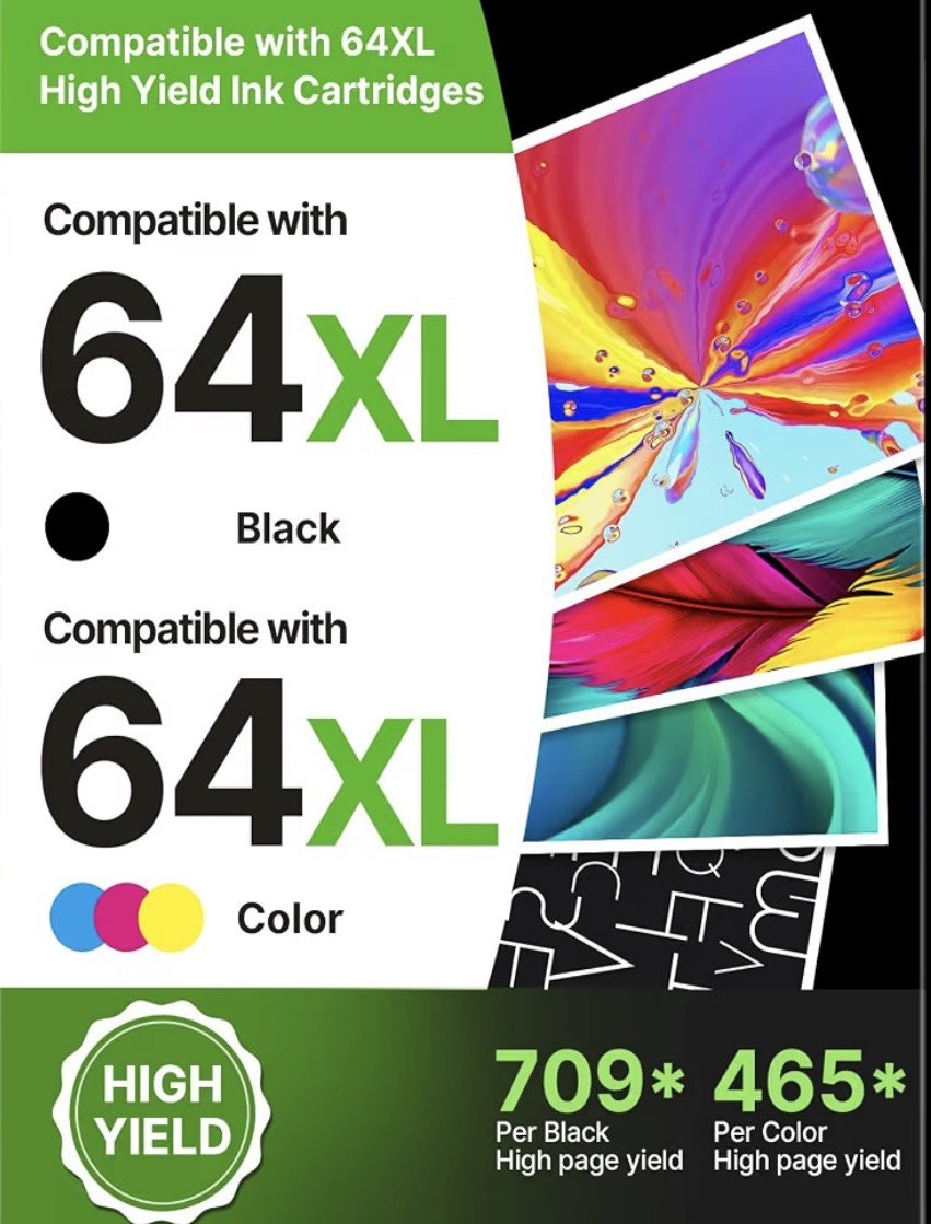 64XL Compatible Ink Cartridge Combo Pack Black Color High Yield for HP Envy
