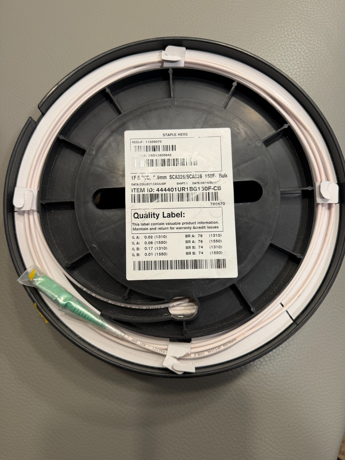 1F 5.0cc, 2.9mm SCA326/SCA326 Corning Fiber Optic 150 F NEW On A Reel