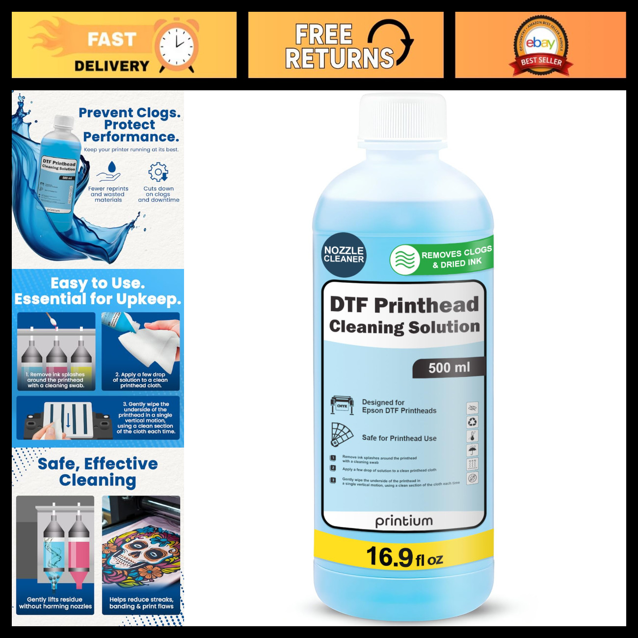 DTF Printhead Cleaning Solution 16.9oz | Ink Clog Dissolver & Flow Restorer | No