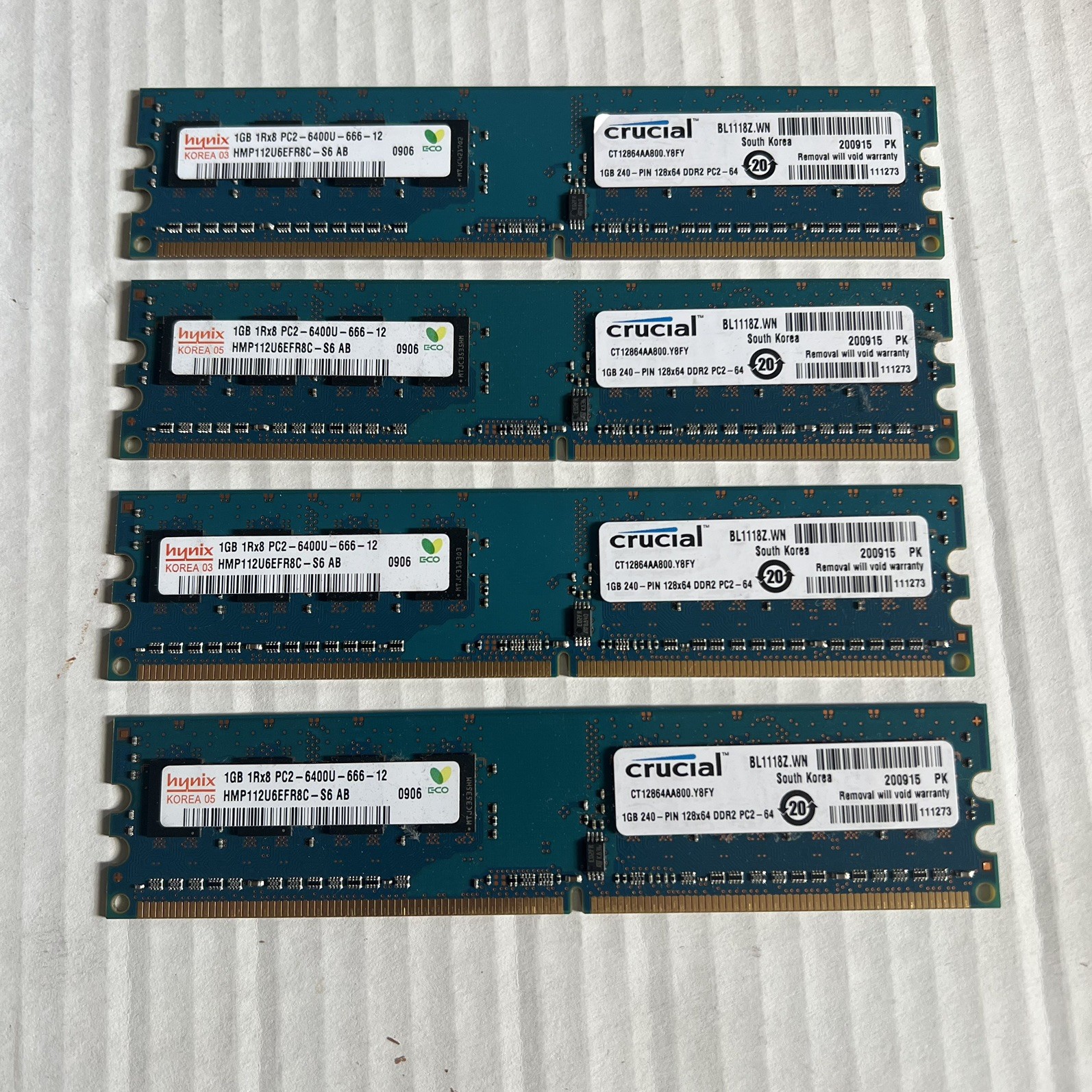 DDR2 Desktop (DIMM) RAM Lot of 4 HYNIX Korea CRUCIAL -GCO 