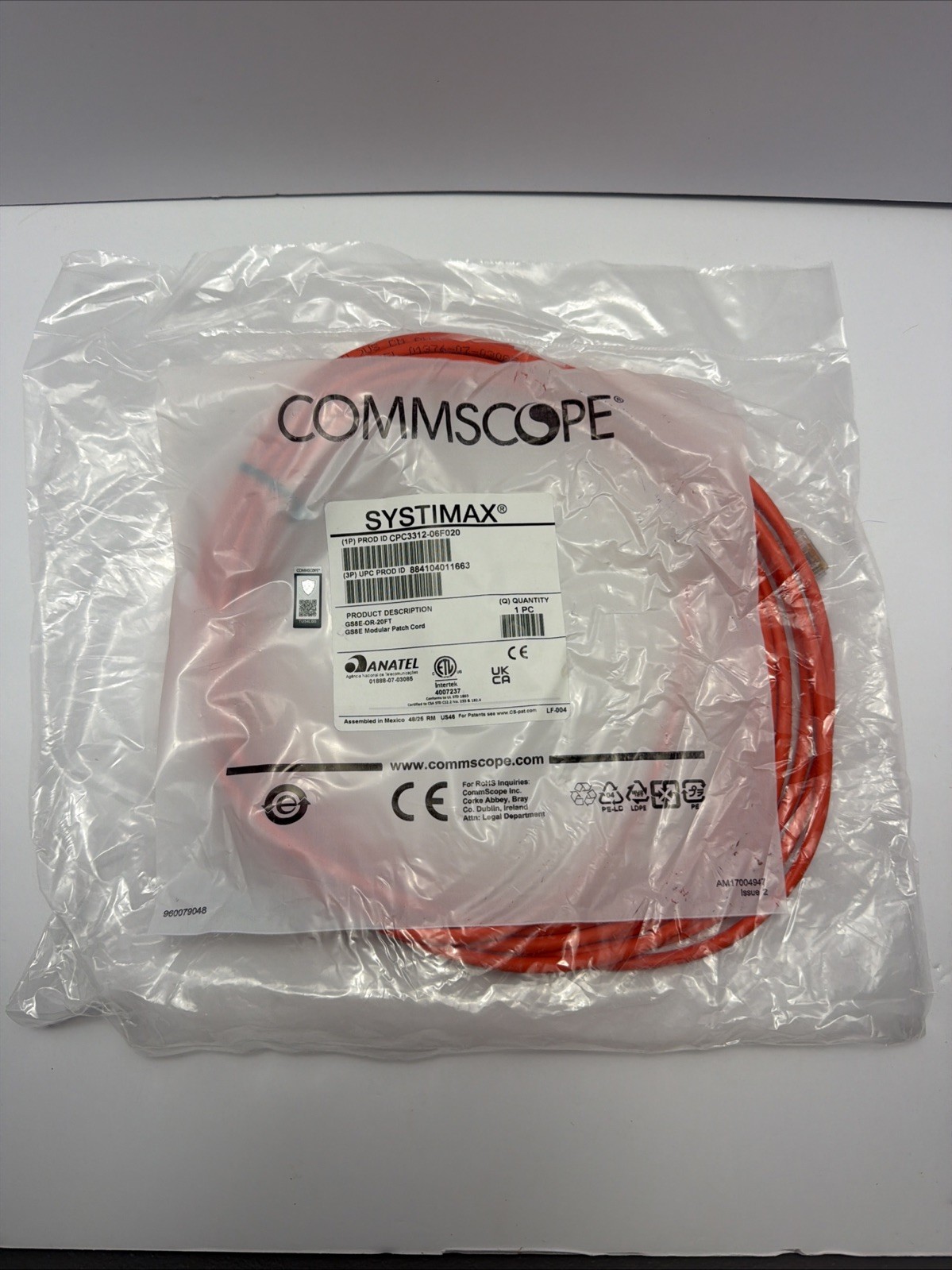 Commscope CPC3312-06F020 Systimax GigaSPEED XL GS8E Stranded Cordage Modular