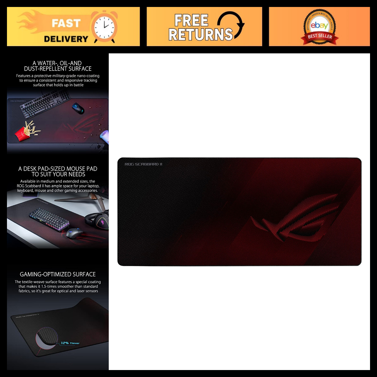 Extended XXL Gaming Mouse Pad 35.4” x 15.7” - Smooth Surface, Anti-Fray, Non-Sli