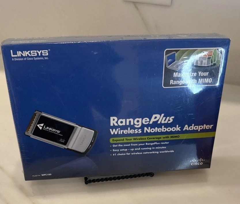 NEW Linksys Cisco Range Plus Wireless Notebook Adapter With MIMO Coverage WPC100