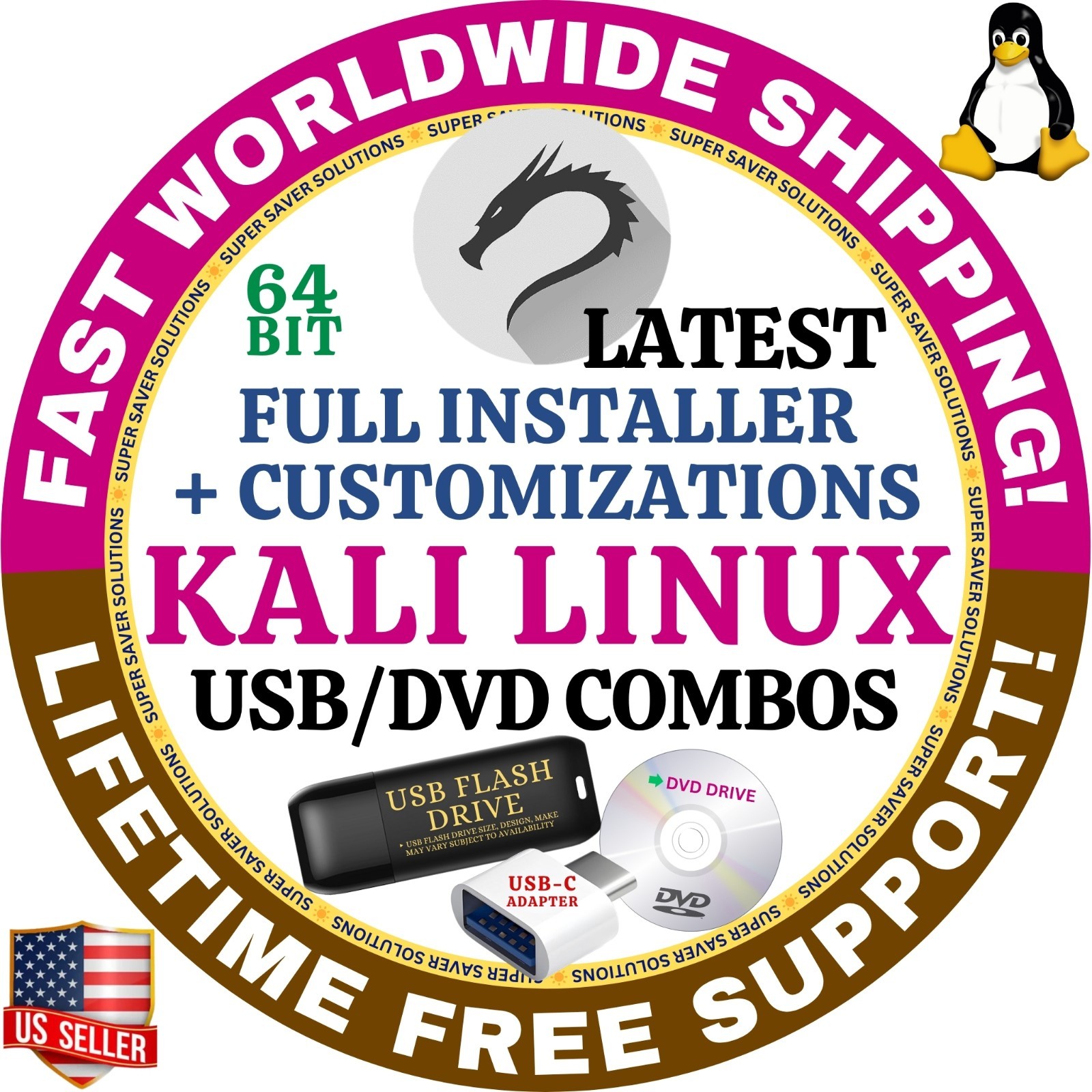 KALI LINUX OS ALL LATEST VERSIONS LIVE, FULL INSTALL DVD, USB 64-BIT MAC PC