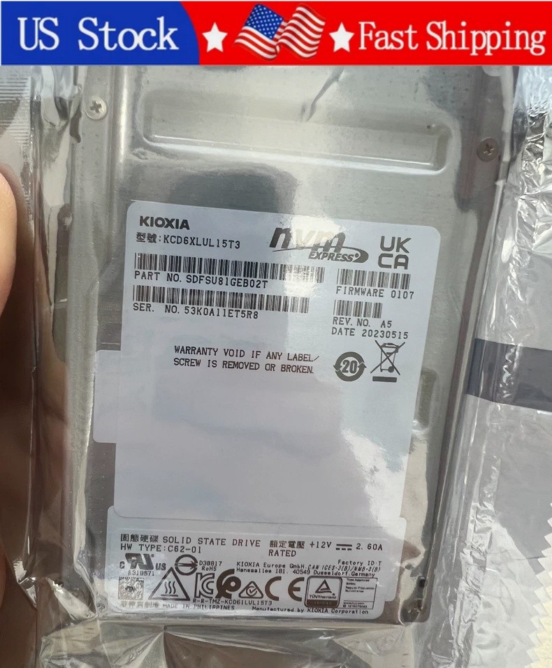 Used Kioxia KCD6XLUL15T3 CD6-R 15.36TB NVMe PCIe4.0 2.5"1DWPD Enterprise SSD