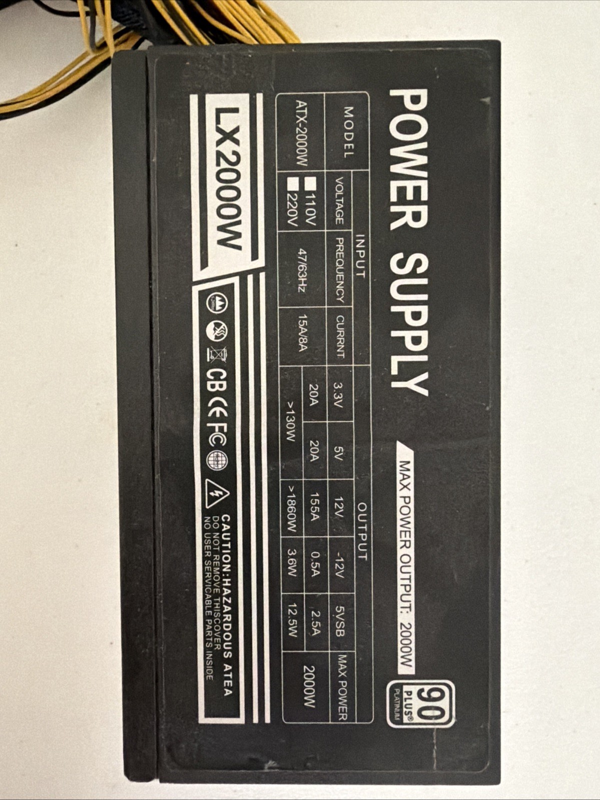 2000W ATX Computer Power Supply PSU LX2000W 155A 12V 90 Plus Desktop Mining PC
