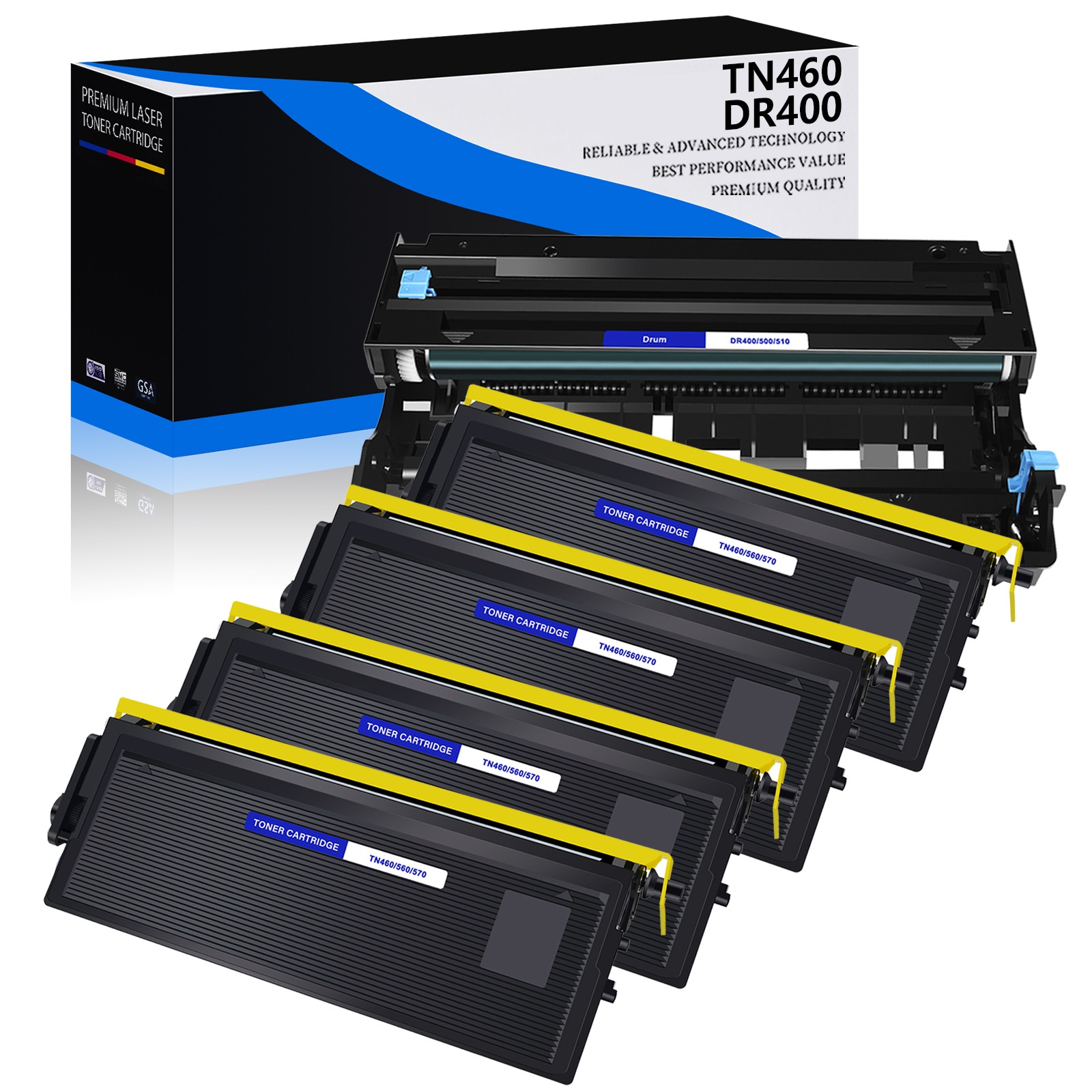 4PK Black TN460 Toner + 1PK DR400 Drum Unit for Brother DCP-1400 HL-1030 HL-1230