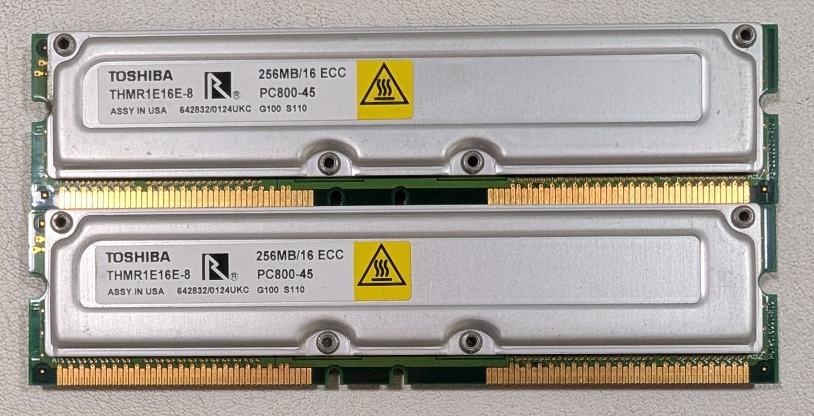Toshiba 512MB Lot (2x 256MB) PC800-45 RDRAM Rambus Memory THMR1N16E-8 184 NonECC