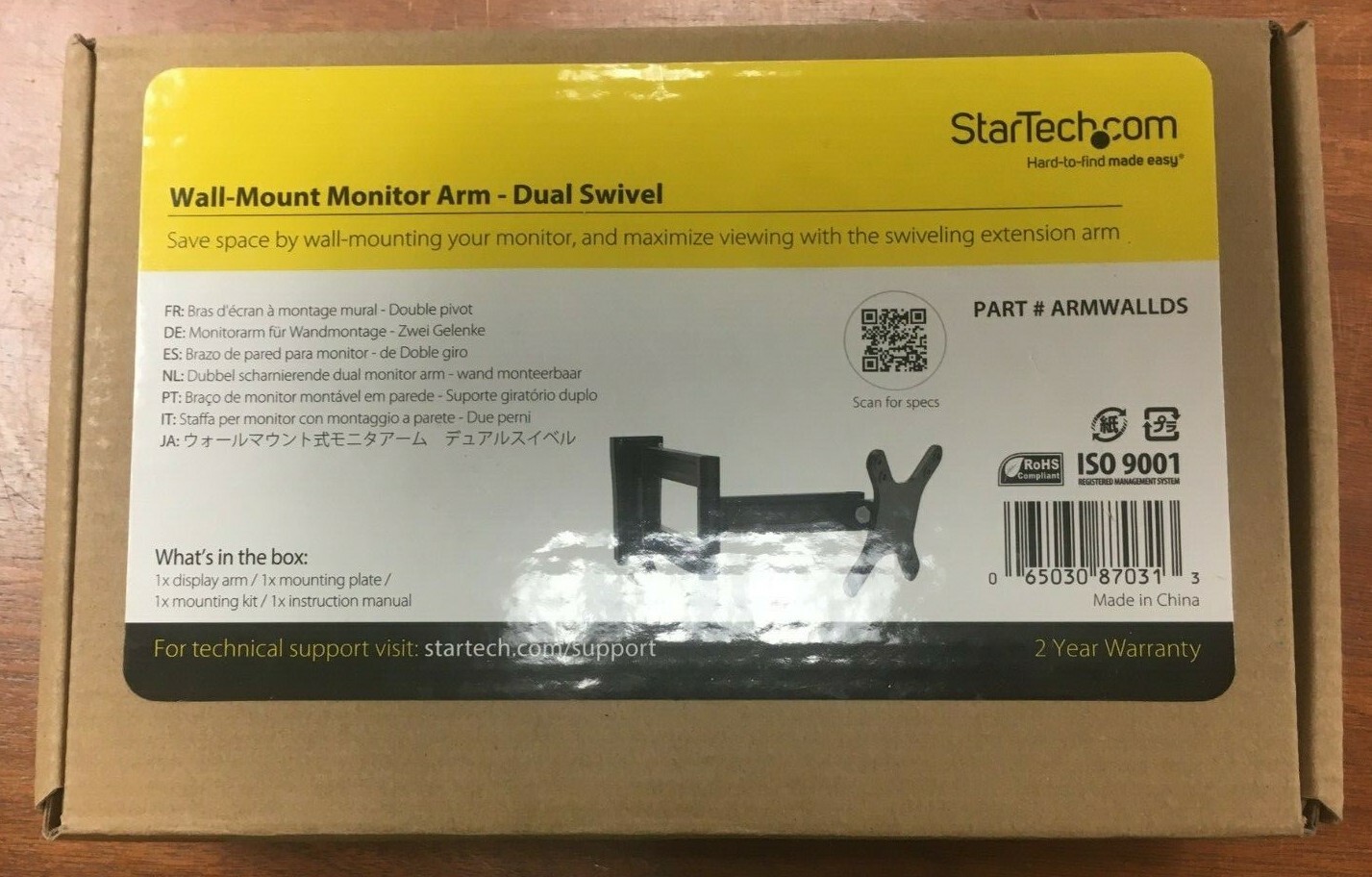 1 x  Opened Box StarTech Wall-Mount Monitor Arm - Dual Swivel #ARMWALLDS