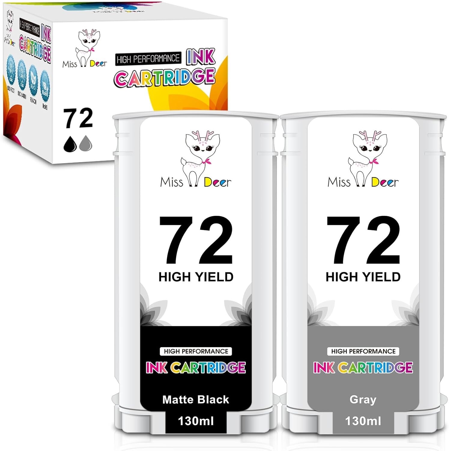 Miss Deer 72 Gray DesignJet Ink Cartridge C9374A and 72 Matte Black Ink Cartridg