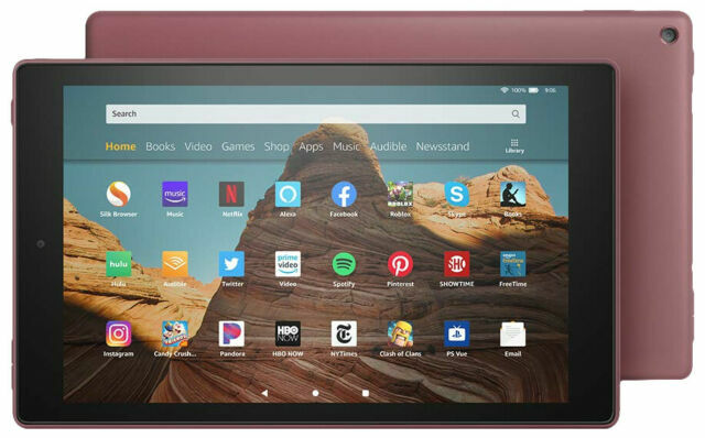 NEW Amazon Fire HD 10 9th Generation 64GB, Wi-Fi, 10.1in - Plum- ad supported