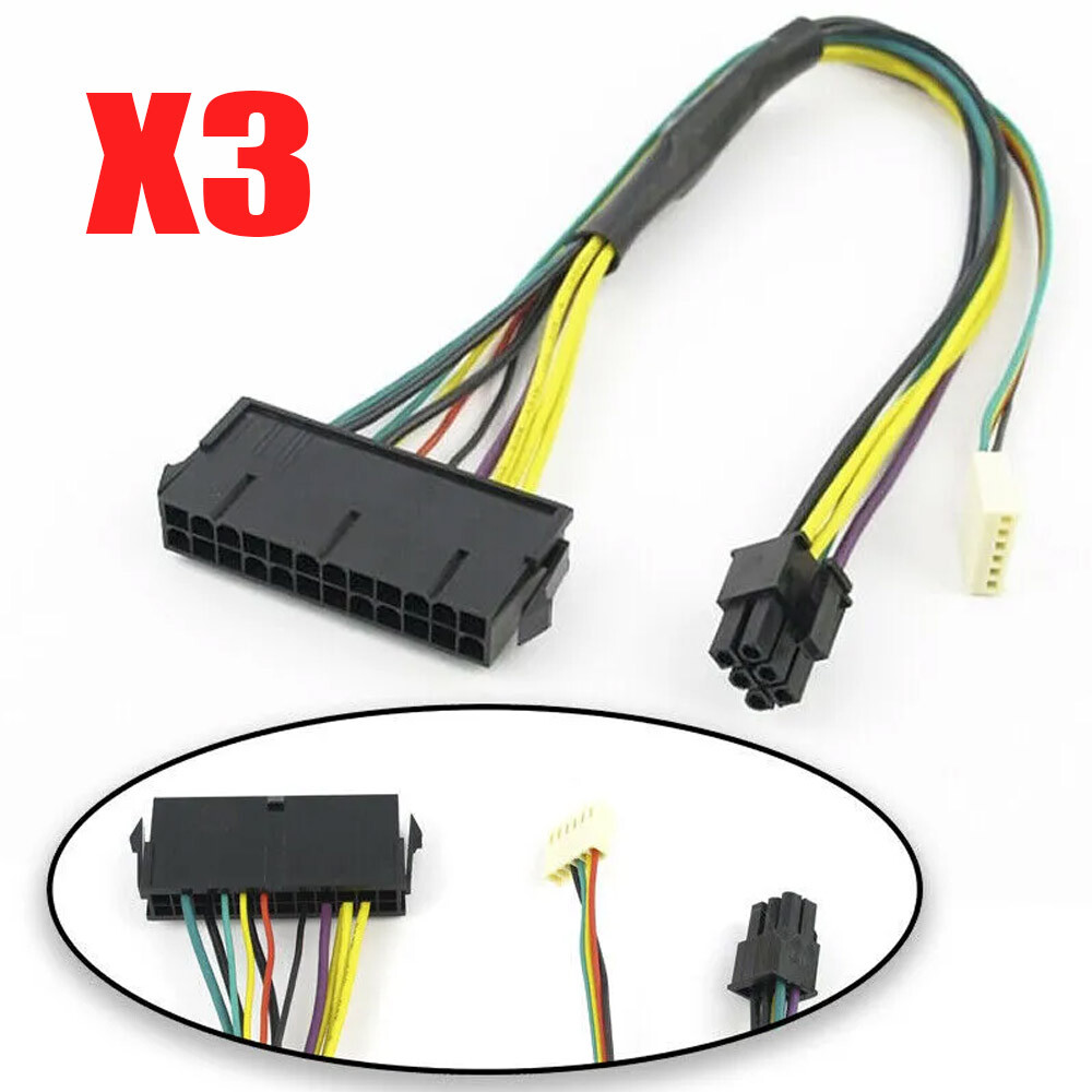 3pcs 24 Pin to 6 Pin ATX PSU Power Adapter Cable For Dell OptiPlex and More MB