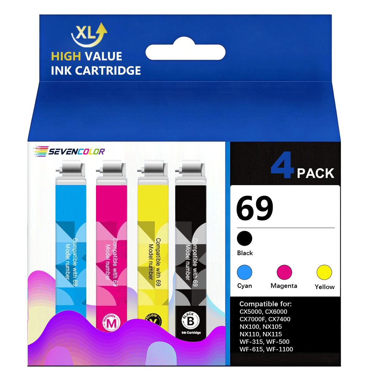 69 Ink Cartridge 4-Pack Combo Compatible for Espon Stylus CX7450 NX215 Printer