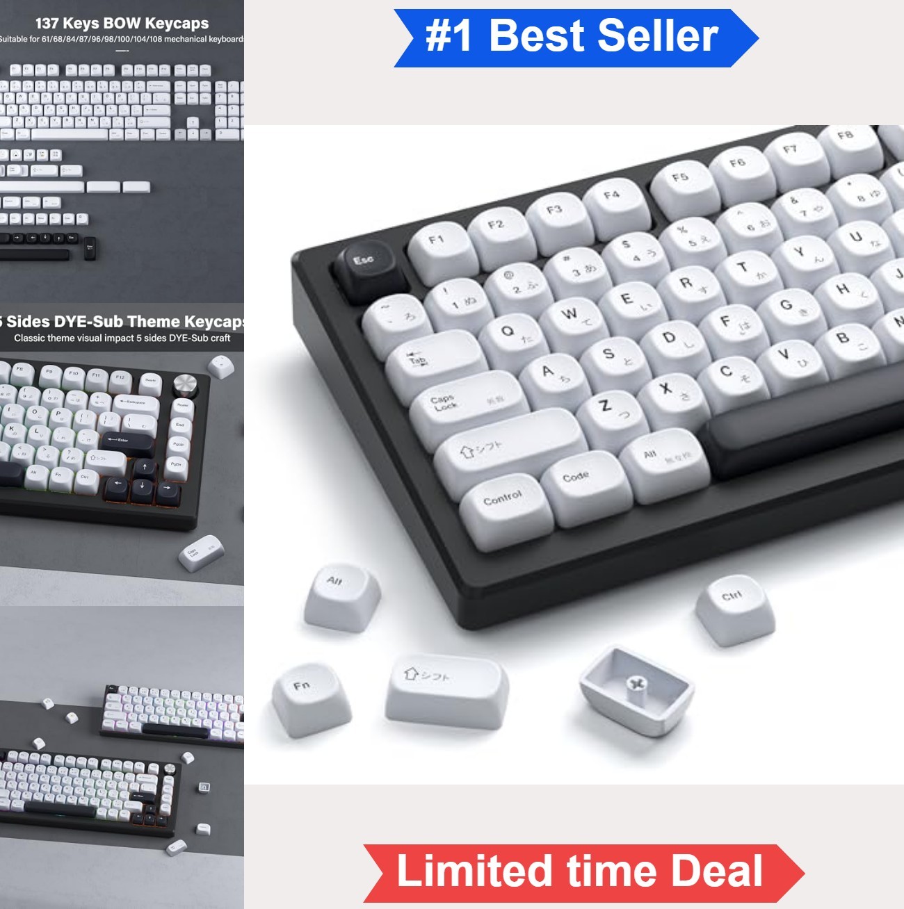 PBT Keycaps MOA Profile Japanese Dye Sublimation 137 Keys White Black