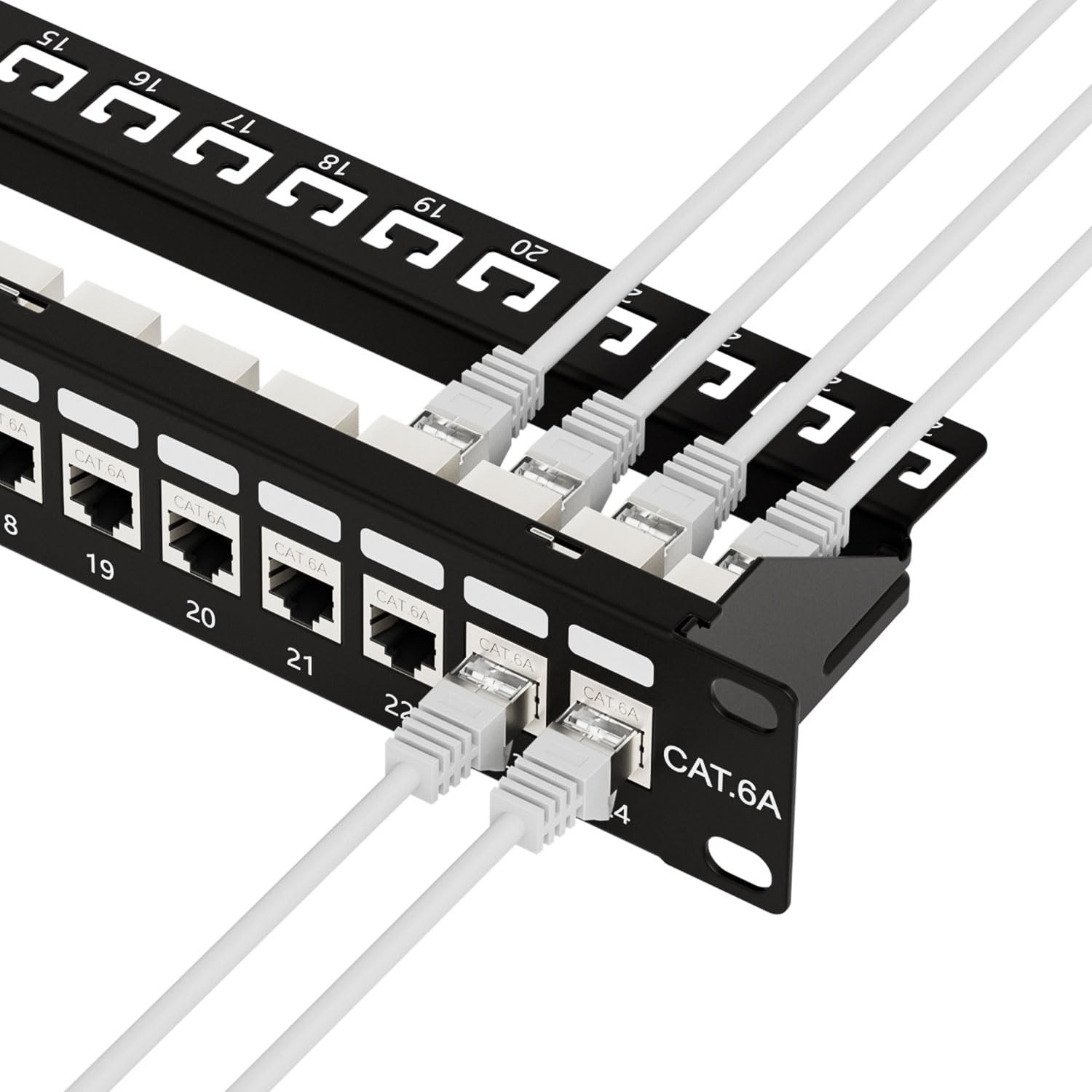 Cat6a Patch Panel 24 Port 10Gbps with RJ45 Keystone Couplers - Easy Installation