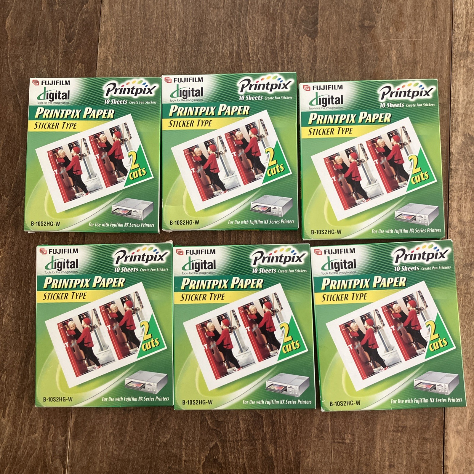 Set or 6 Fujifilm Printpix Paper Sticker Type 2 Cuts NX Printer FB-10S2HG-W