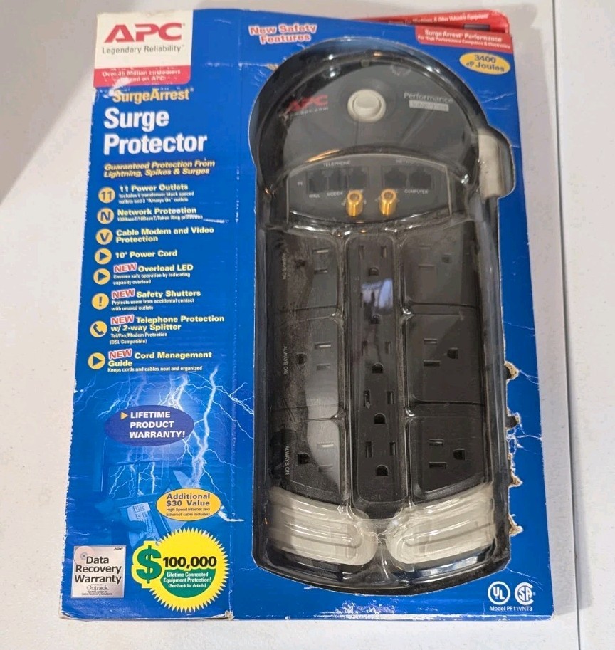 APC SurgeArrest Surge Protector High Network DSL Phone 11 Outlets 3400 Joules