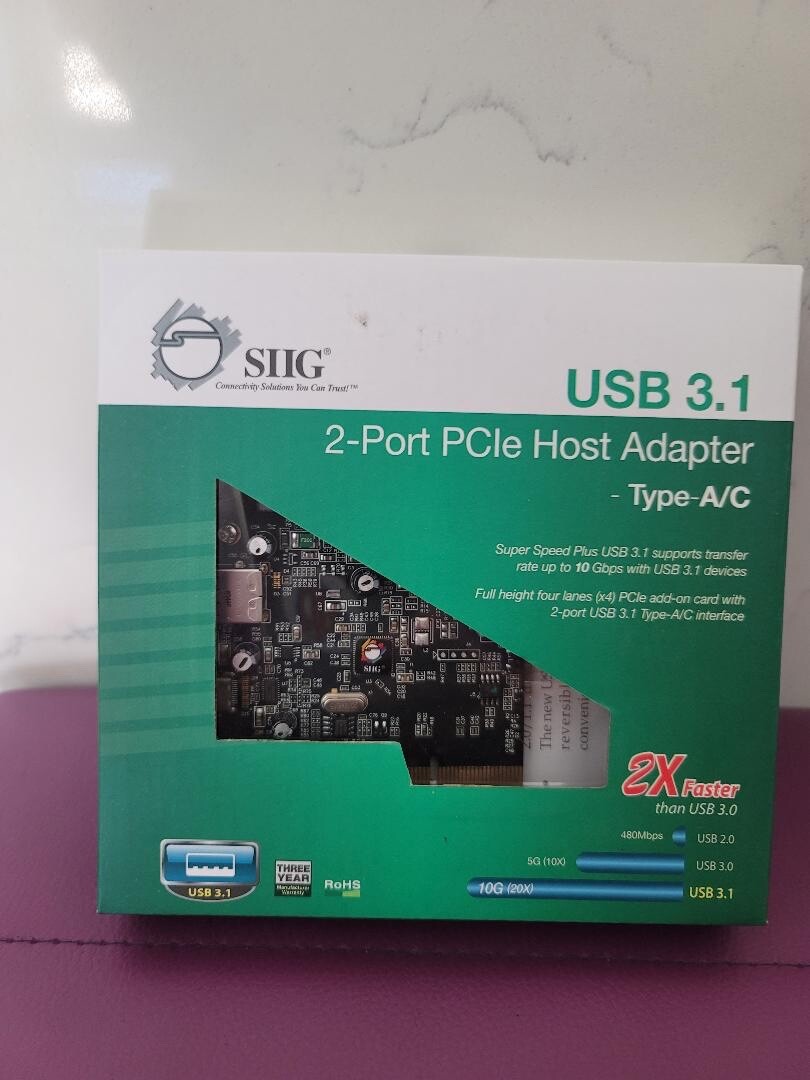 SIIG USB 3.1 2-Port PCIe Host Adapter Port Expansion Card - 2x USB Type-A 10GB/s