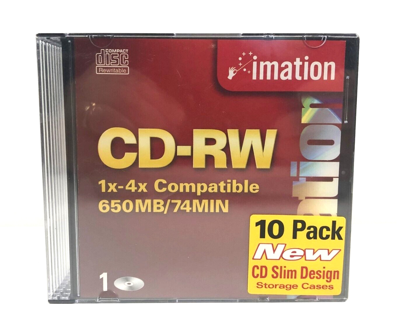 Imation 10 Pack CD-RW Rewritable 650 MB/74 Min CD Slim Case 1x-4x 