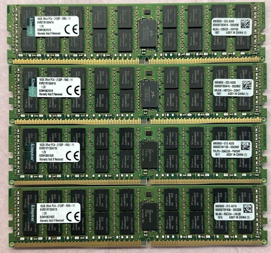 KINGSTON 64GB(4x16GB) 2Rx4 PC4-2133P REG ECC SERVER MEMORY KVR21R15D4/16