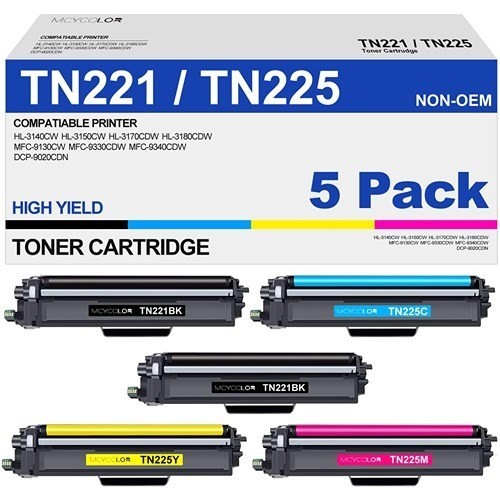 TN221 TN225 Toner Cartridge High Yield Replacement for Brother TN 221 TN 225 Com