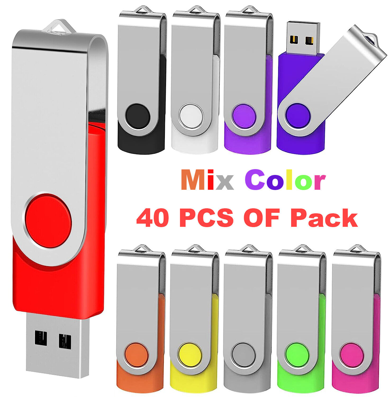 40PCS Pack Mix Color UDisk 1GB-1TB USB2.0 Flash Drive Memory Thumb Stick Storage
