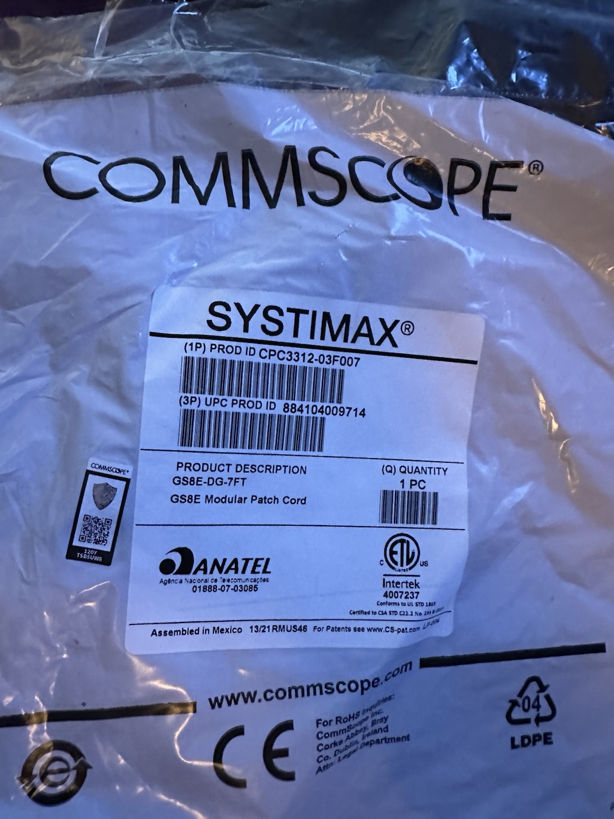 COMMSCOPE Systimax 7ft Modular Patch Cords CPC3312-03F007 GS8E-DG -7FT 25 count