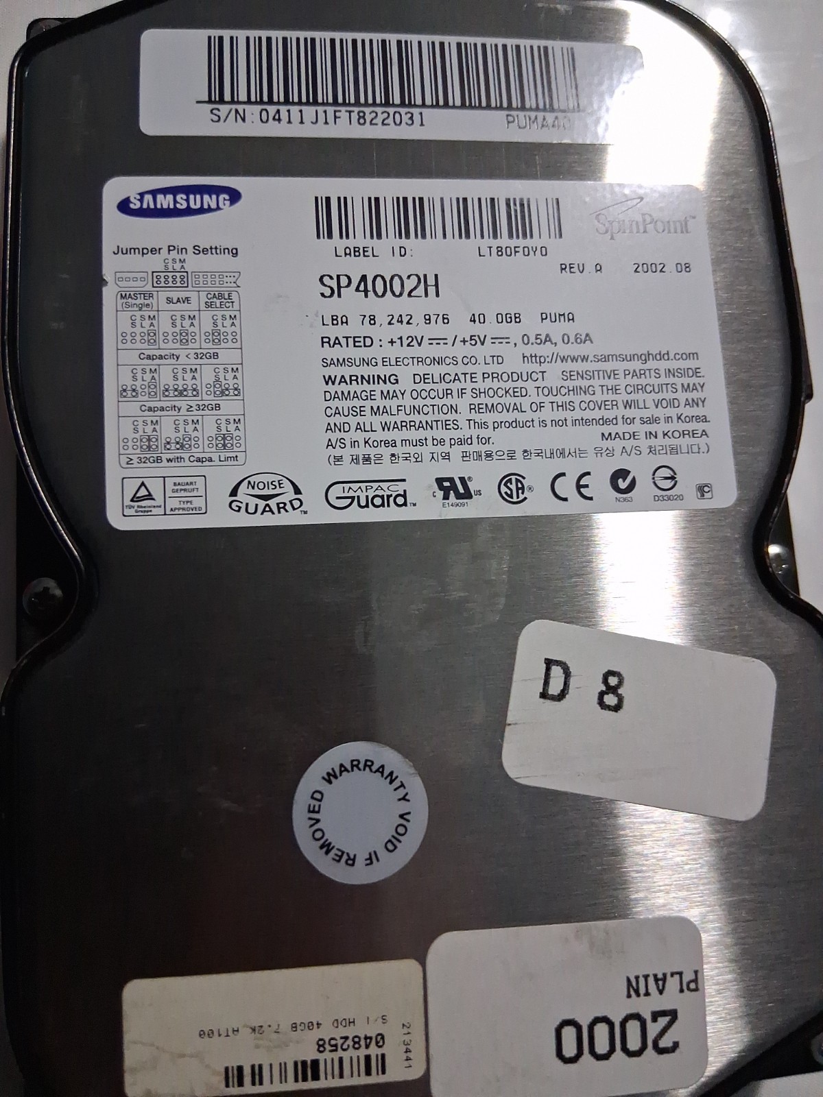 Samsung SP4002H 40Gb IDE 3.5 HDD Hard Drive