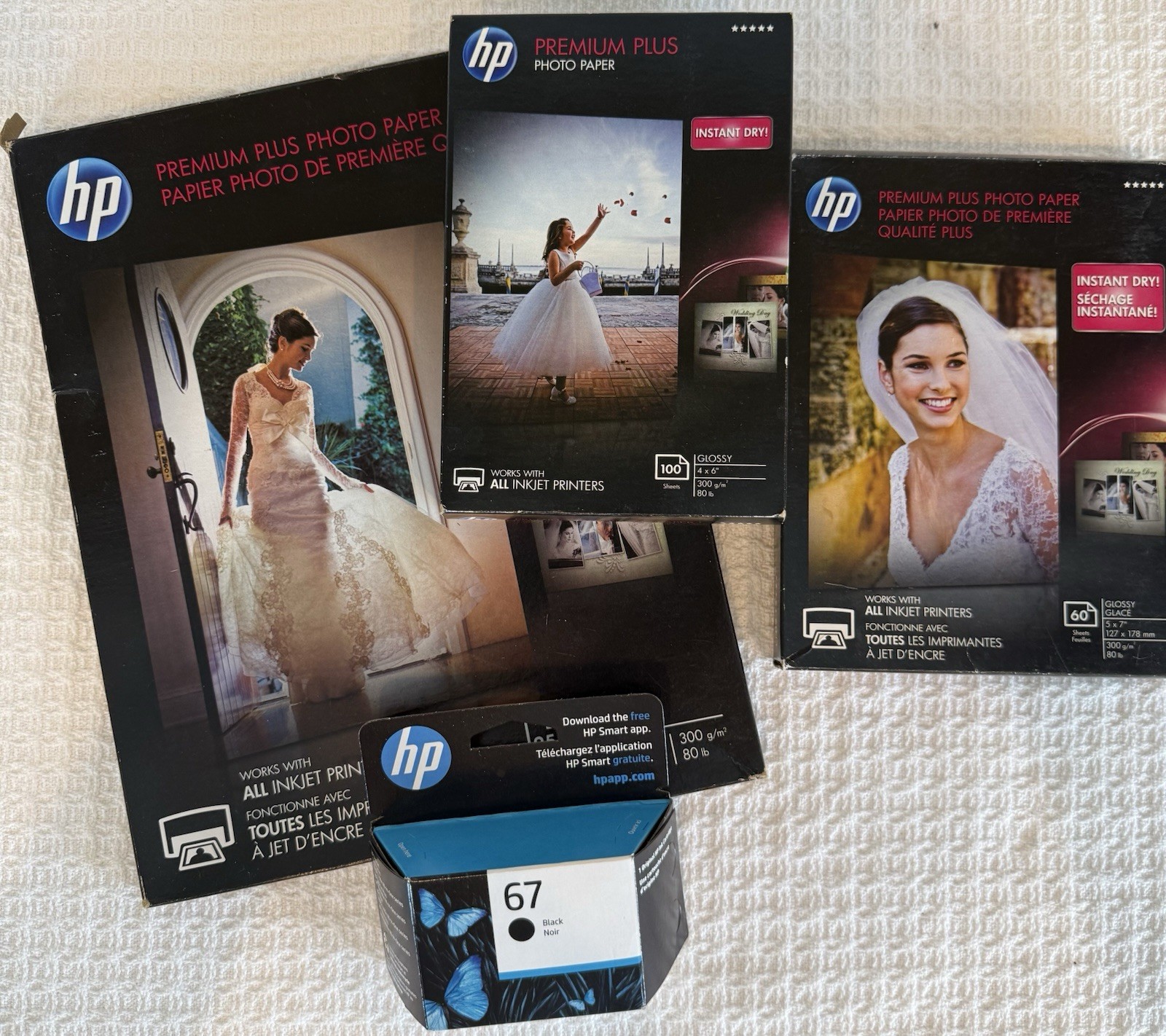 Lot Of Genuine HP Premium Plush Glossy Photo Paper + New HP 67 Blk Ink Cartridge