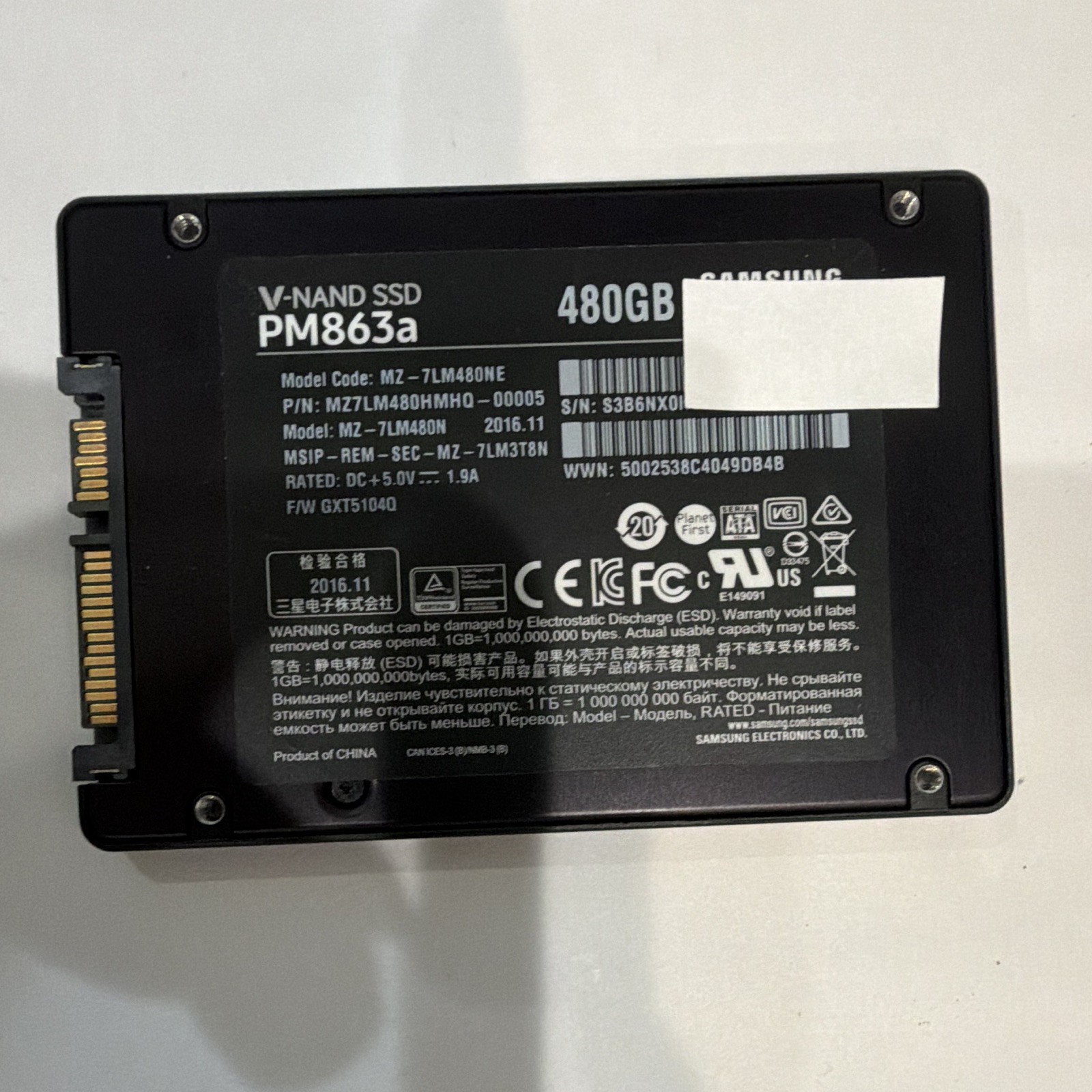 Samsung PM863a 480GB 2.5 SATA V-NAND SSD MZ7LM480HCHP-00005 90% 37 power cycles