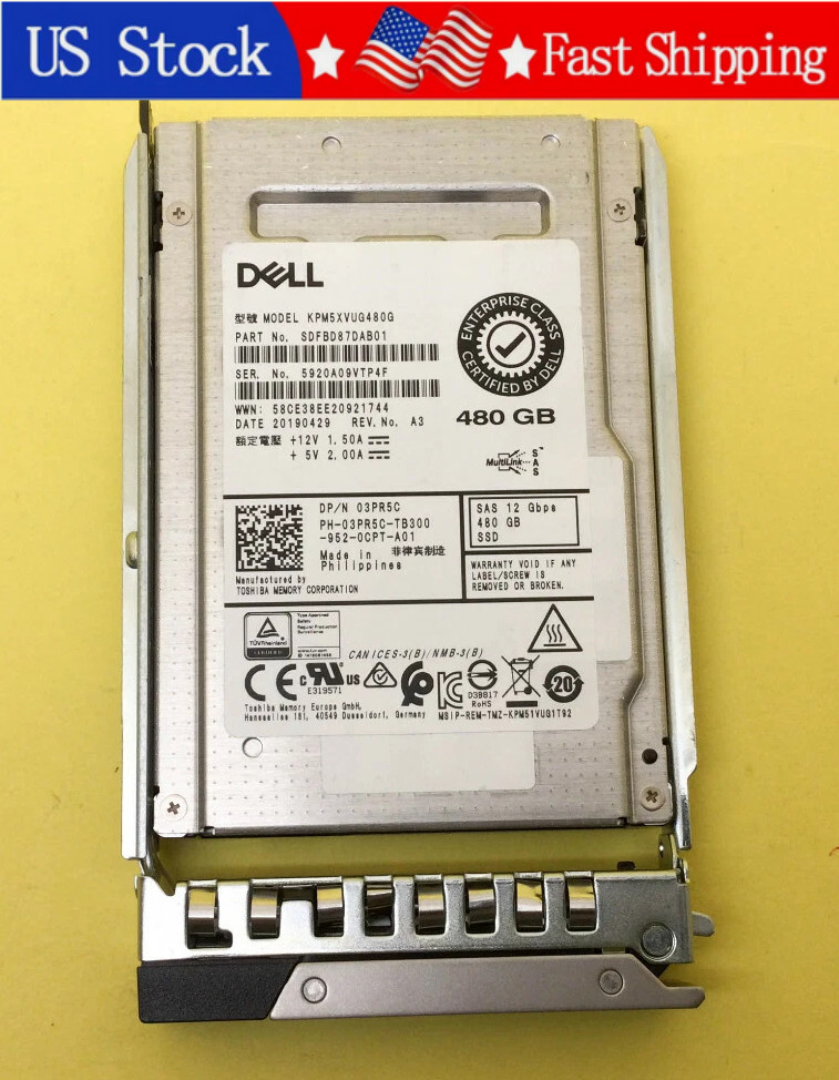 New Dell 03PR5C 480GB 12Gbps SAS 2.5" Mix Use SSD KPM5XVUG480G