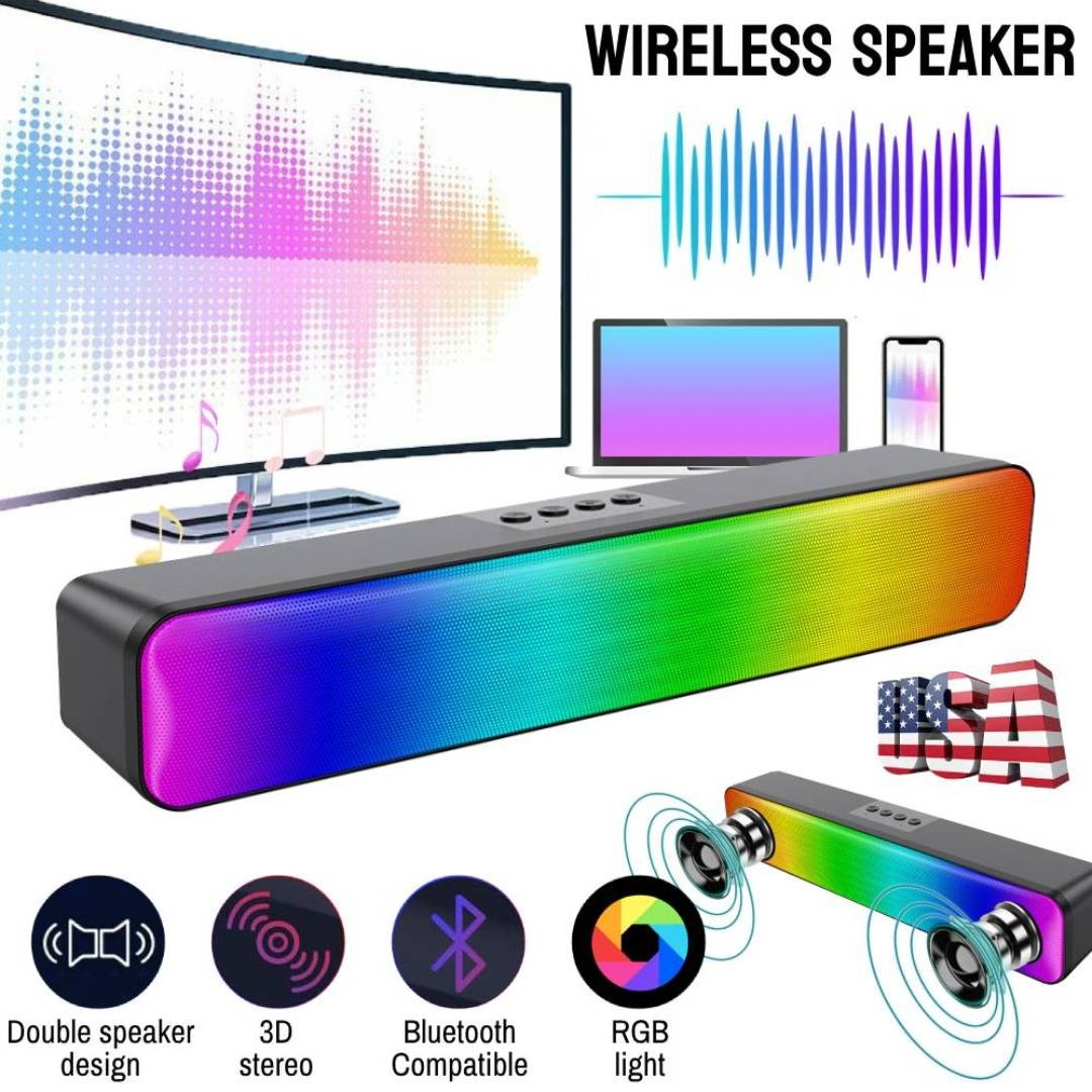 RGB Wireless Speaker Bluetooth-Compatible 3D Stereo Sound Bar High Volume for PC
