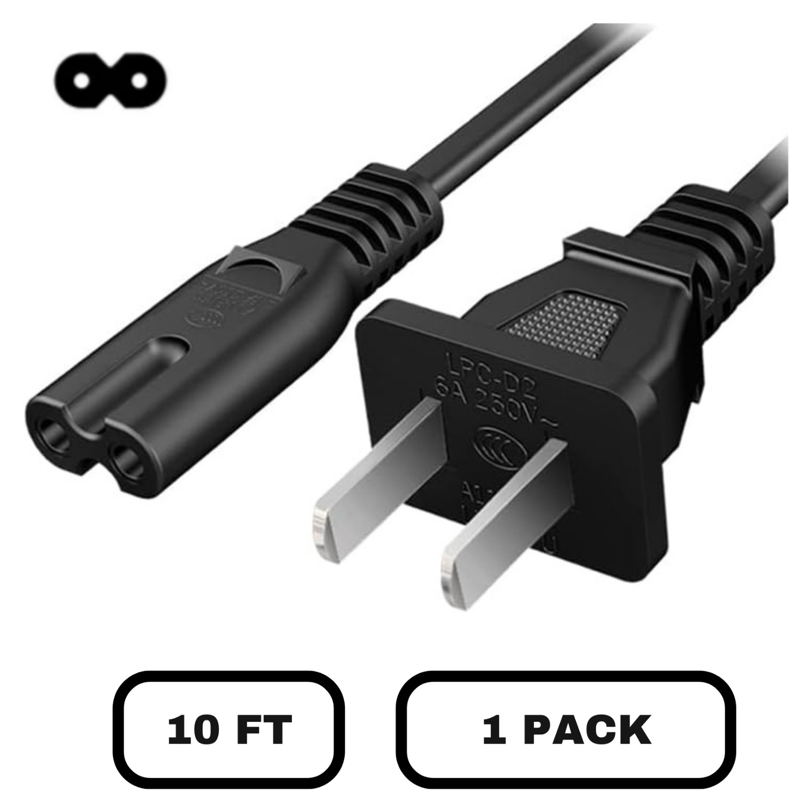 Long 10FT TV Power Cord for Samsung TCL Hisense Universal AC Cable 2 Prong LOT