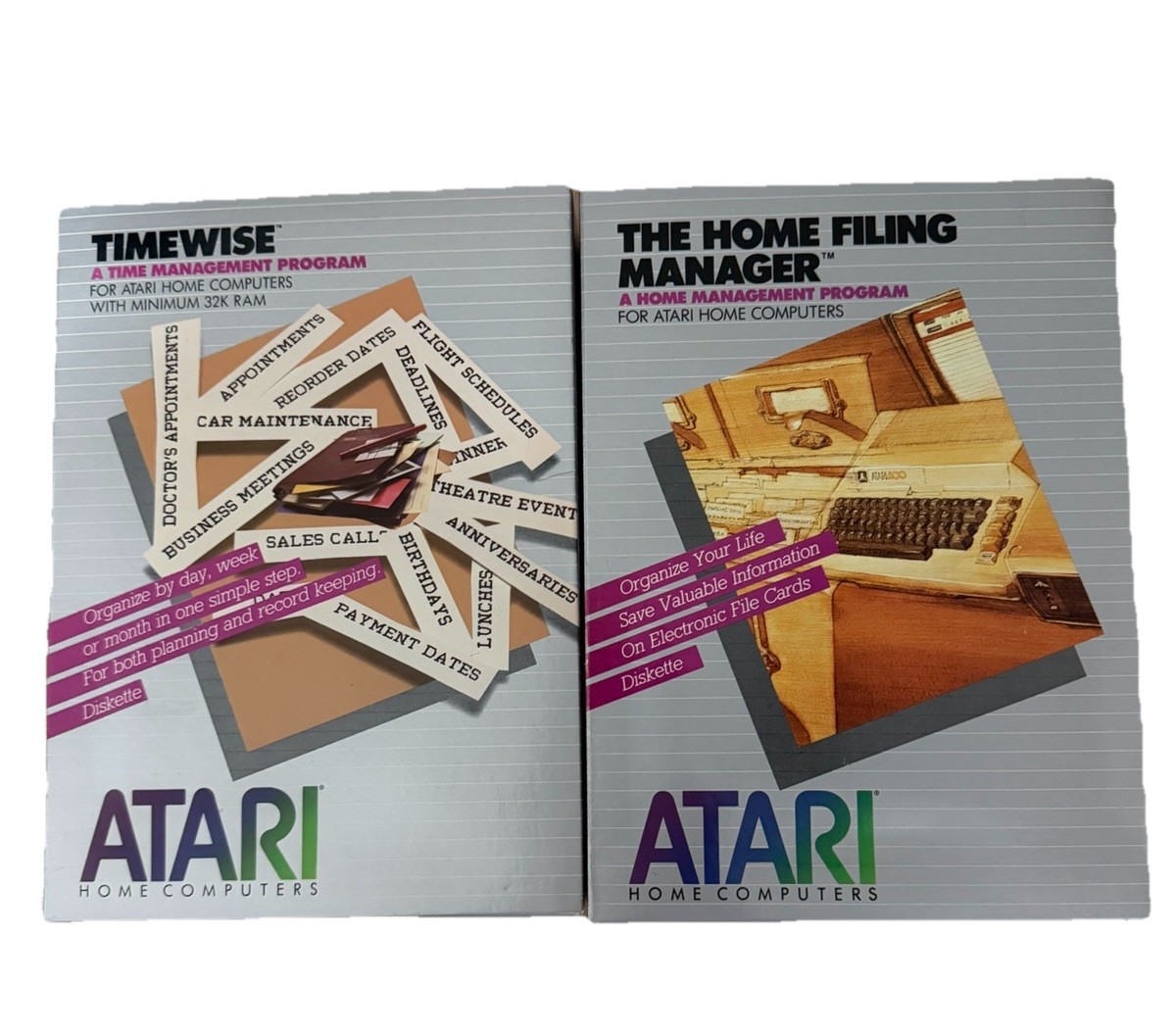 Atari Timewise & Home Filing Manager Set 400 800 XL XE 5.25 Disk Manuals