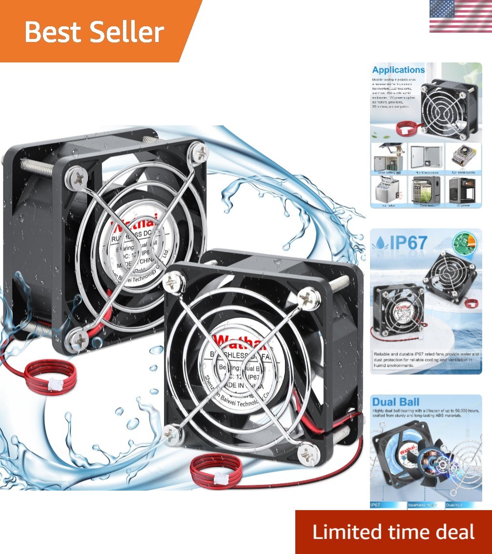 Compact 60mm 12V DC Fan - Dual Ball Bearing, Low Noise, Perfect for Humid Spaces