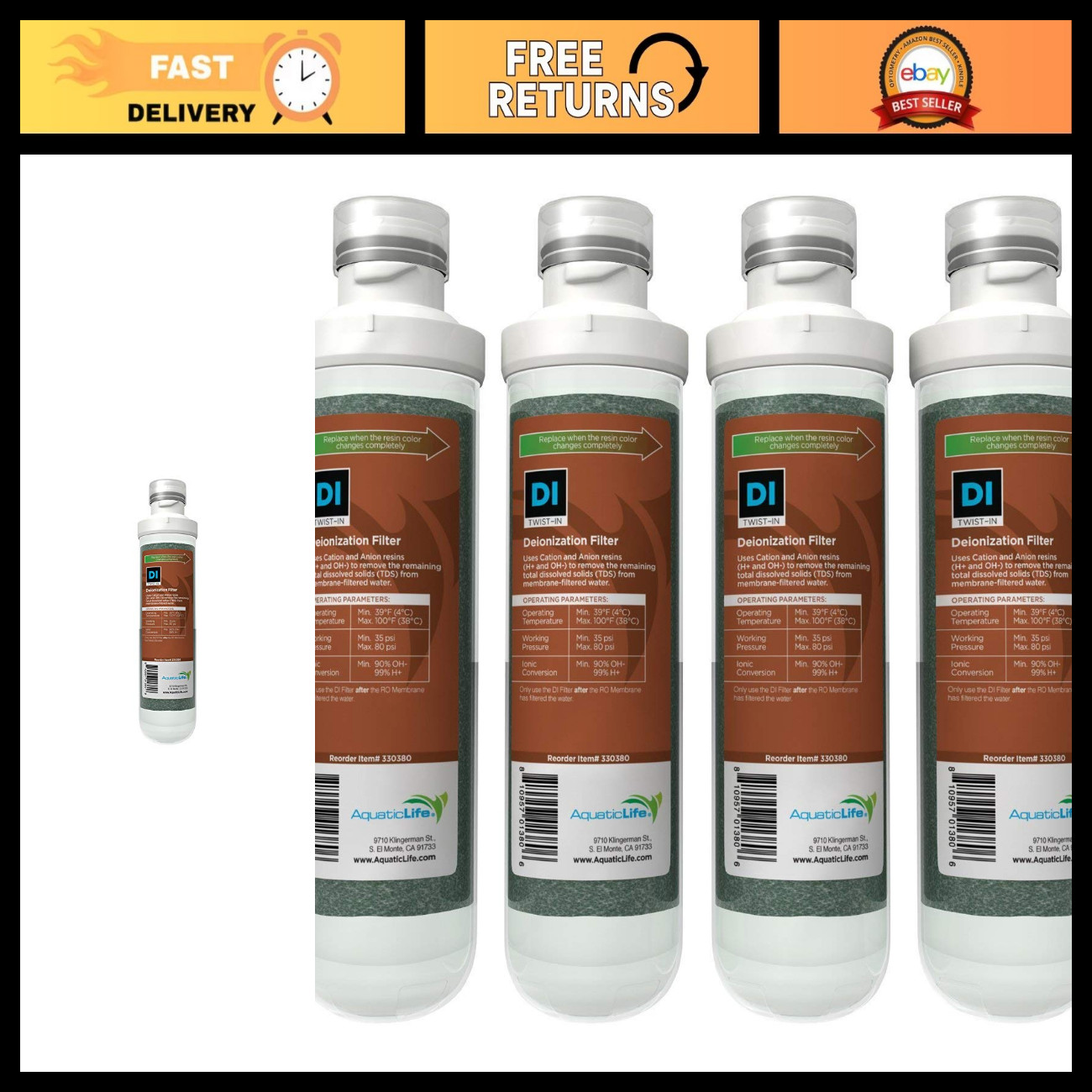 Color-Changing DI Resin Cartridges 4-Pack for Aquariums & Water Filtration